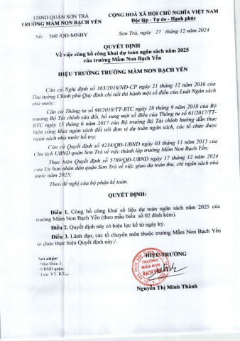 Quyết định công bố công khai dự toán ngân sách năm 2025