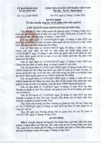 Quyết định về việc chuyển công tác và bổ nhiệm quản lý