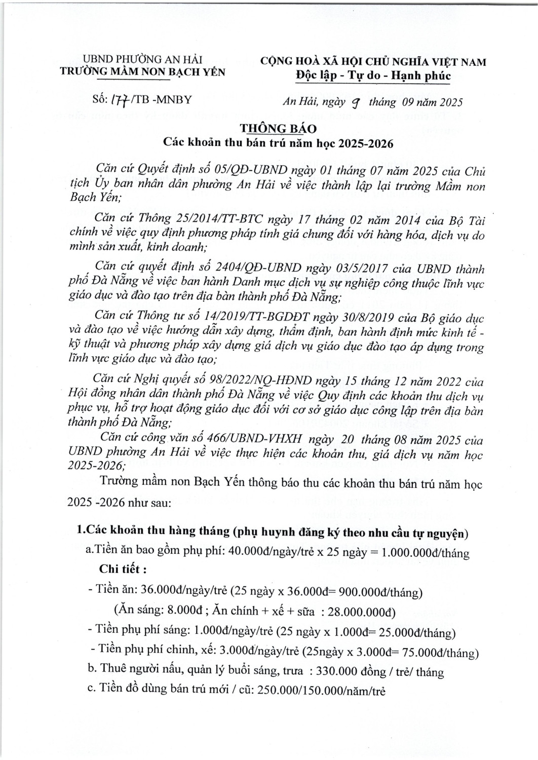 thong bao cac khoan thu nam hoc 2025 2026 hinh anh 0